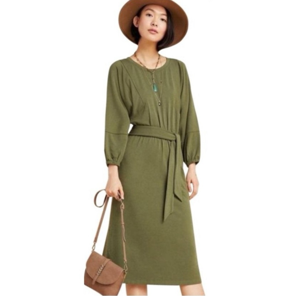 Anthropologie Thalia midi dress size L EUC dark green